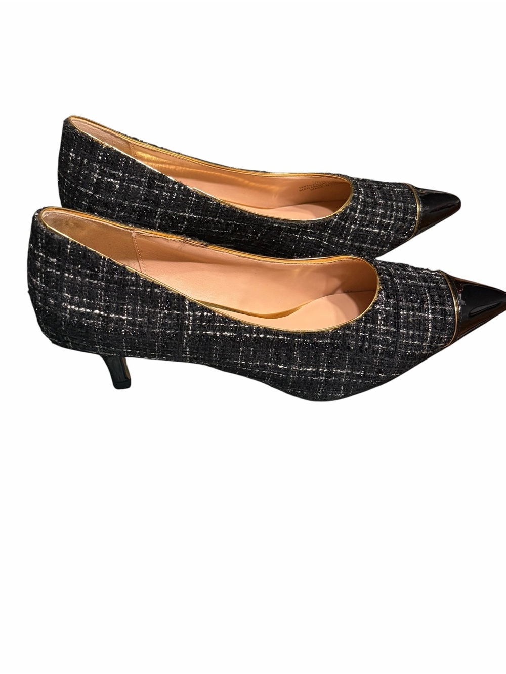 By Sheri Anne Mahoney Black Tweed Pointed-Toe Flats with Patent Cap - Picture 8 of 9